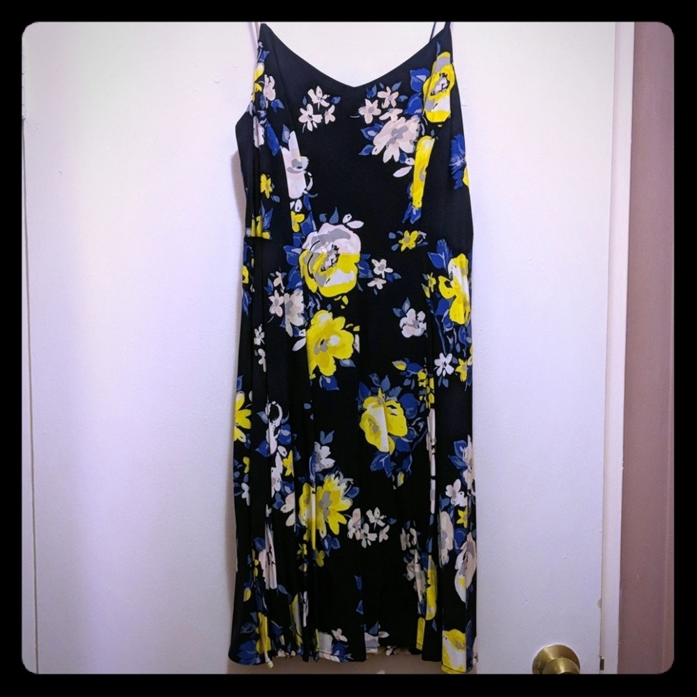 Blue floral print a-line mini dress